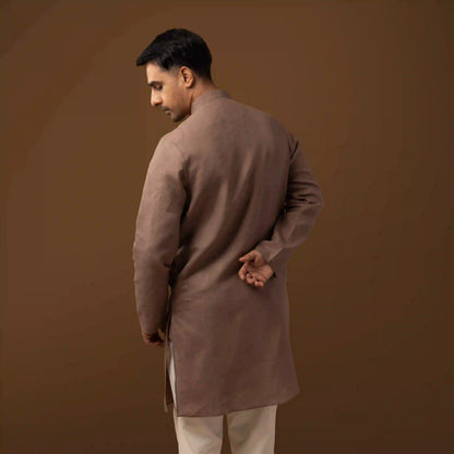 Quiet Mocha Brown 100% Linen Long Kurta