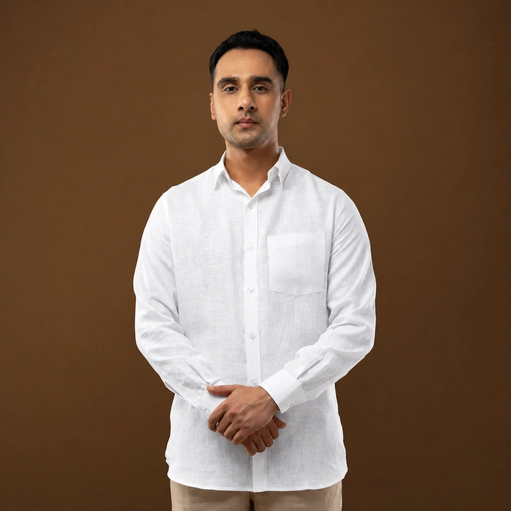 100% Linen Plain White Shirt 26' Collection