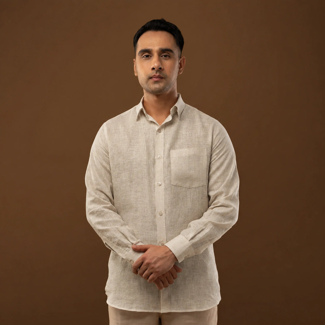 Natural shade linen shirt front view