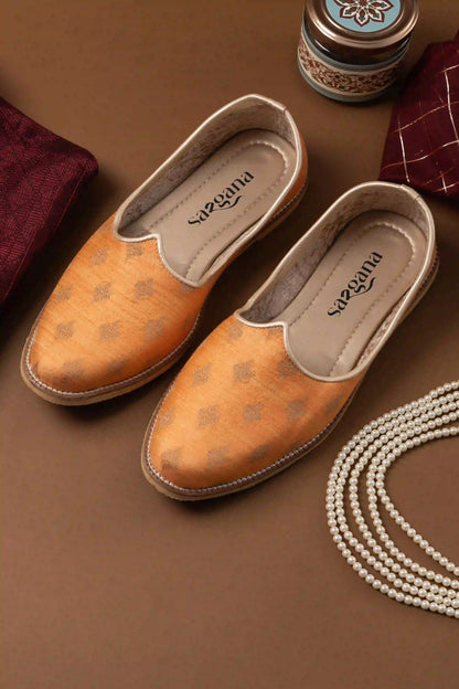 Handcrafted Orange Butta Printed Jutti