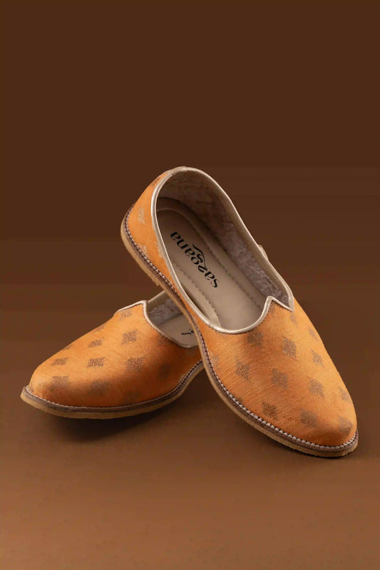 Handcrafted Orange Butta Printed Jutti