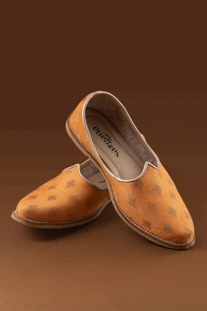 Handcrafted Orange Butta Printed Jutti