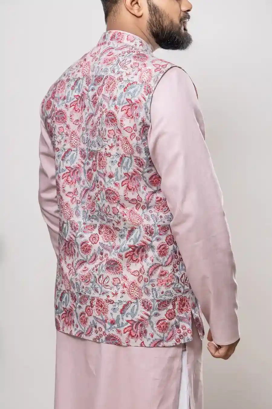 Cotton Light Pink Botanical Printed Modi Jacket