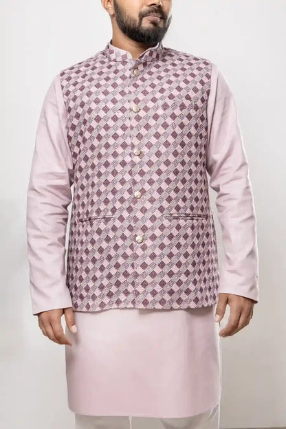 Cotton Pink Diamond Checkered Pattern Modi Jacket