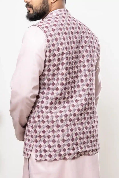 Cotton Pink Diamond Checkered Pattern Modi Jacket