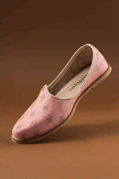 Top view of Handcrafted Pink Butta Printed Jutti showing elegance and design
