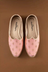 Pair of Handcrafted Pink Butta Printed Jutti, perfect for festive occasions