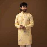 Side view showing sleeves of Royal Motif Yellow Kurta