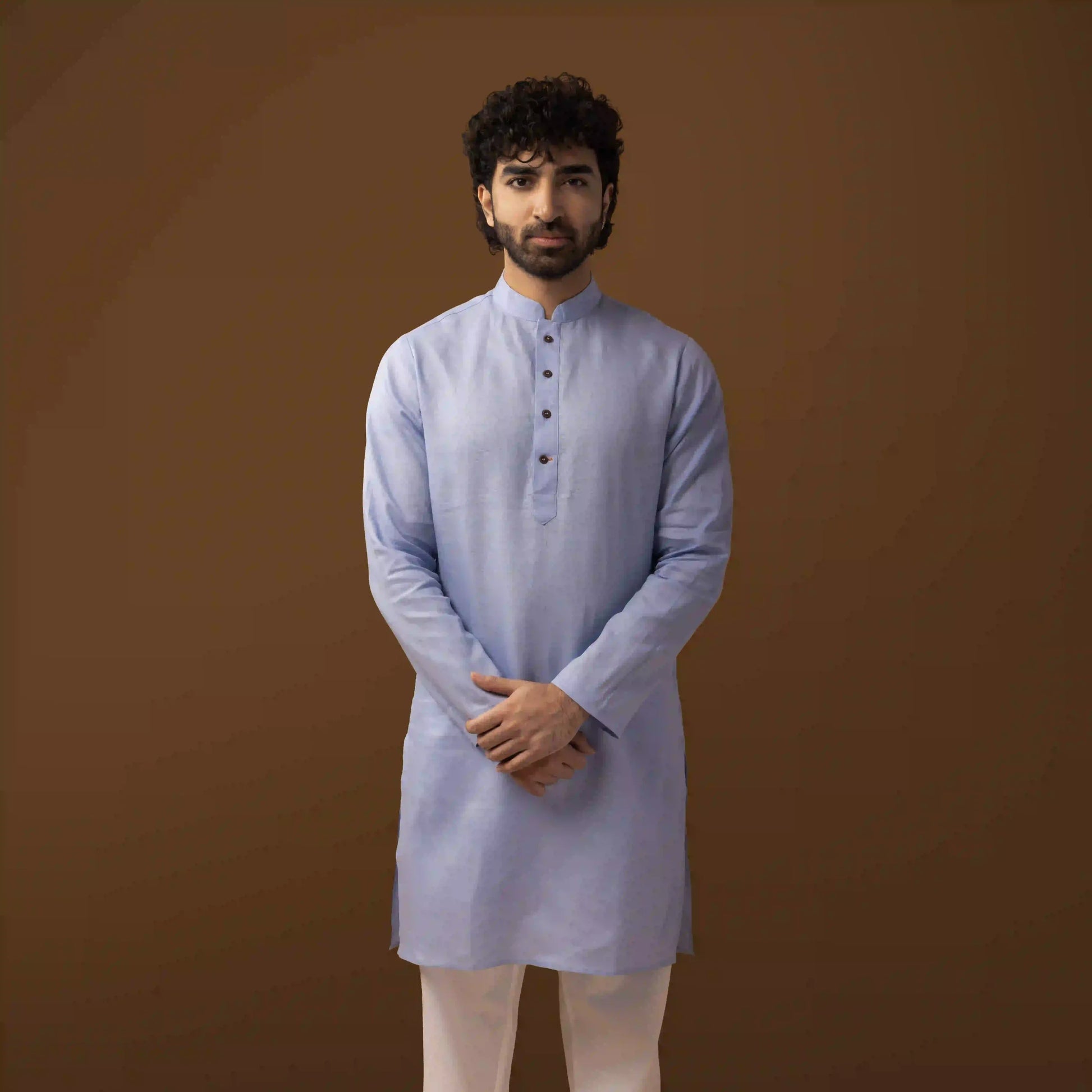 Serene Blue 100% Linen Long Kurta
