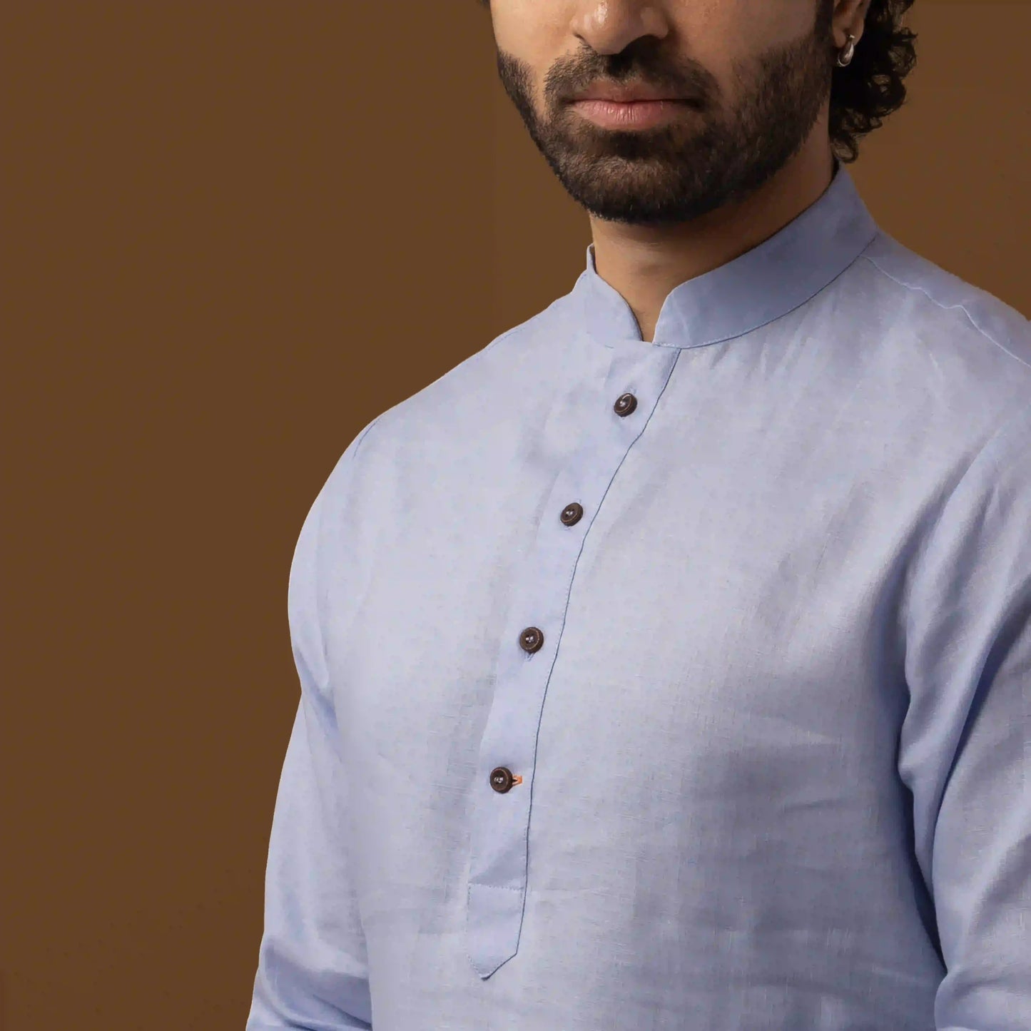 Serene Blue 100% Linen Long Kurta