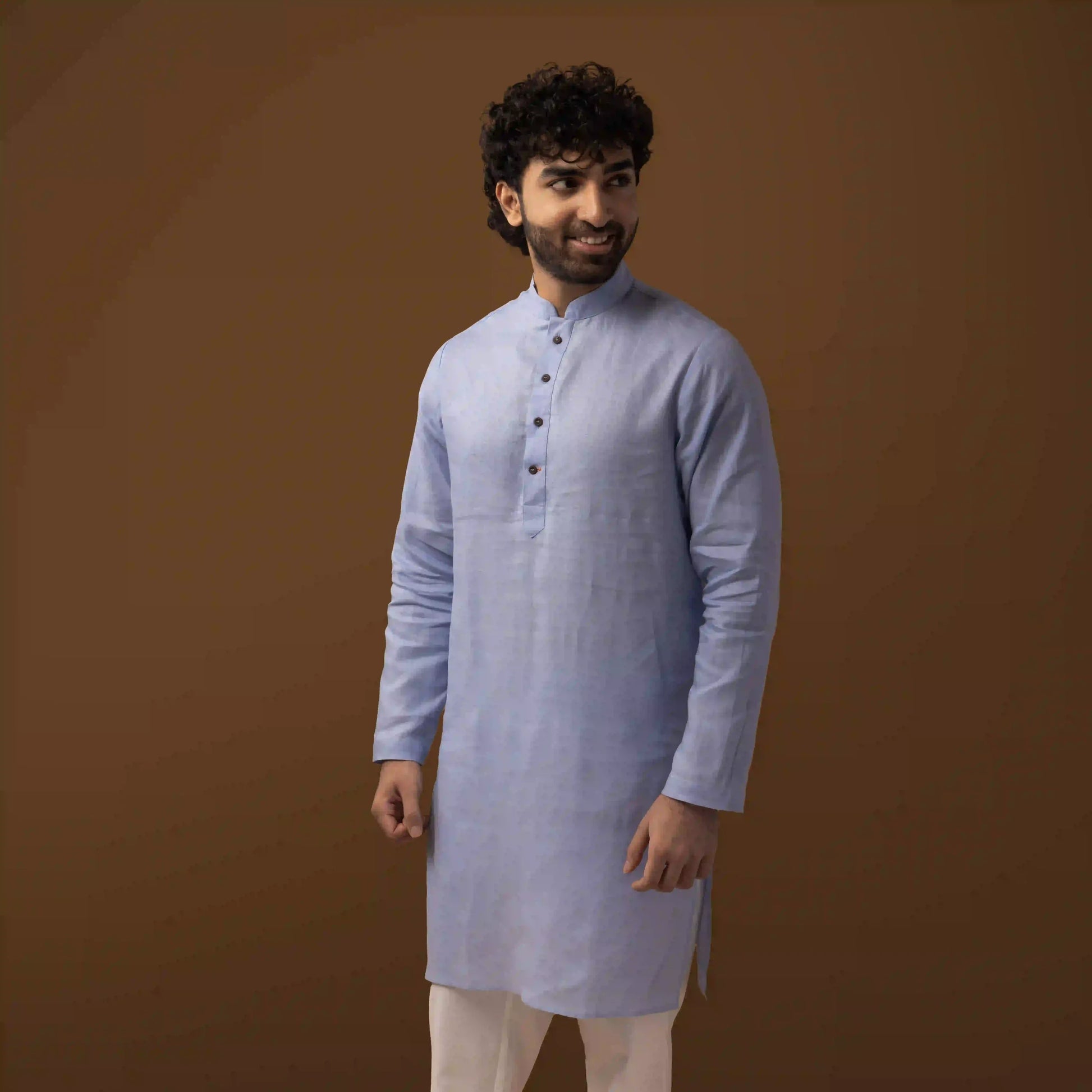 Serene Blue 100% Linen Long Kurta