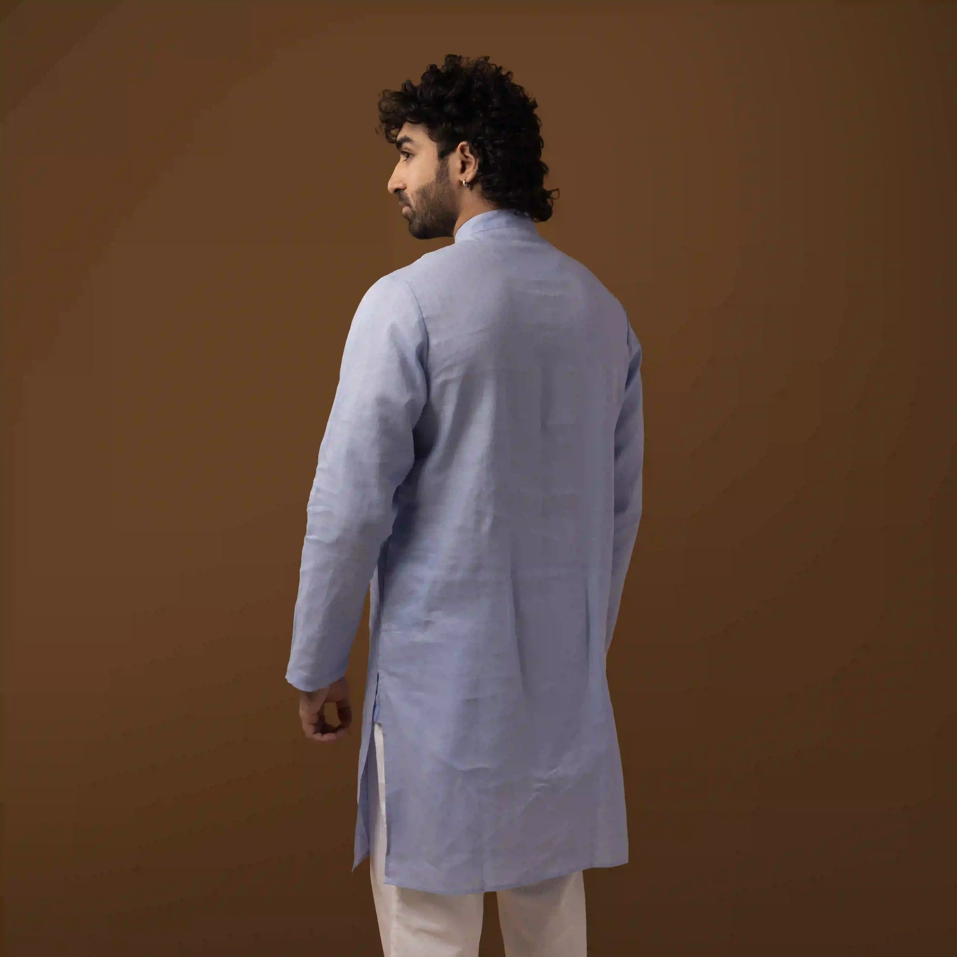 Serene Blue 100% Linen Long Kurta