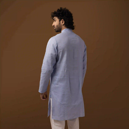 Serene Blue 100% Linen Long Kurta