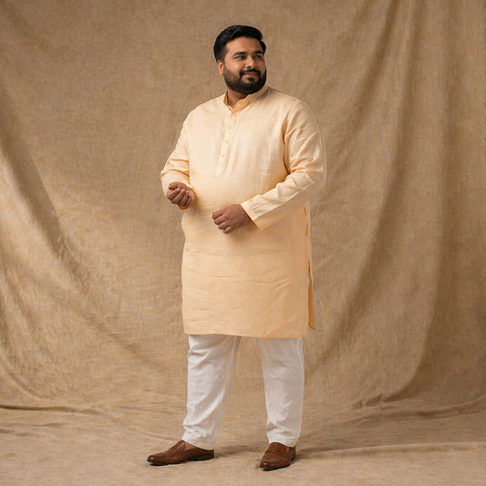 Classic Ivory 100% Linen Plus Size Long Kurta