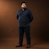 Back view of Midnight Navy Blue 100% linen full sleeves plus size shirt