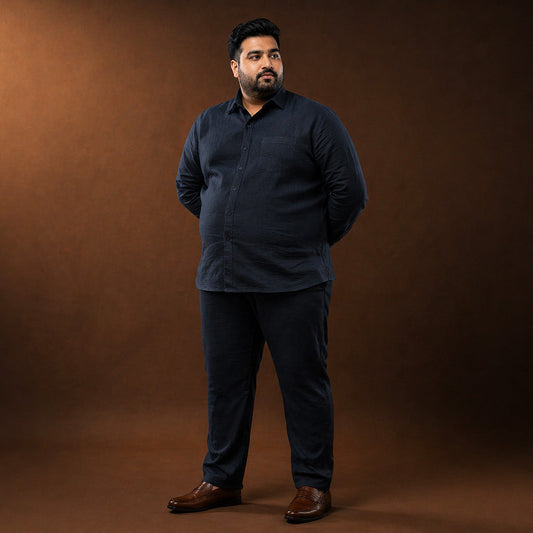 Midnight Navy Blue 100% Linen Full Sleeves Plus Size Shirt