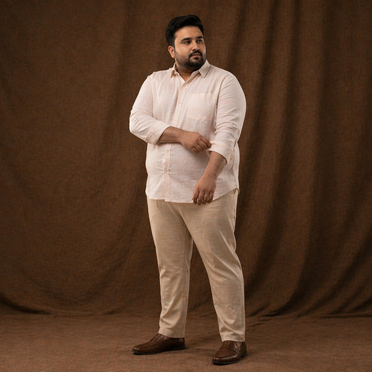 Mist Pink 100% Linen Full Sleeve Plus Size Shirt