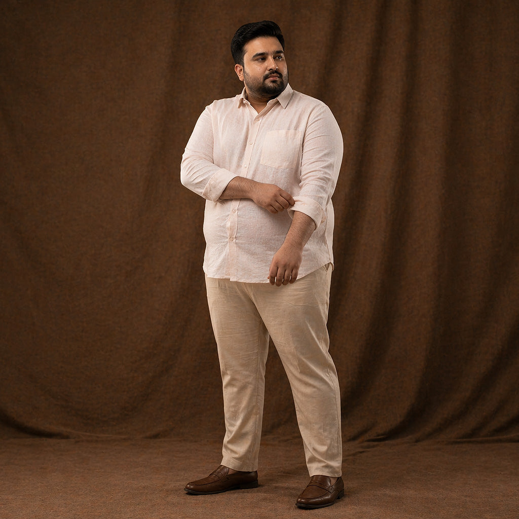 Mist Pink 100% Linen Full Sleeve Plus Size Shirt