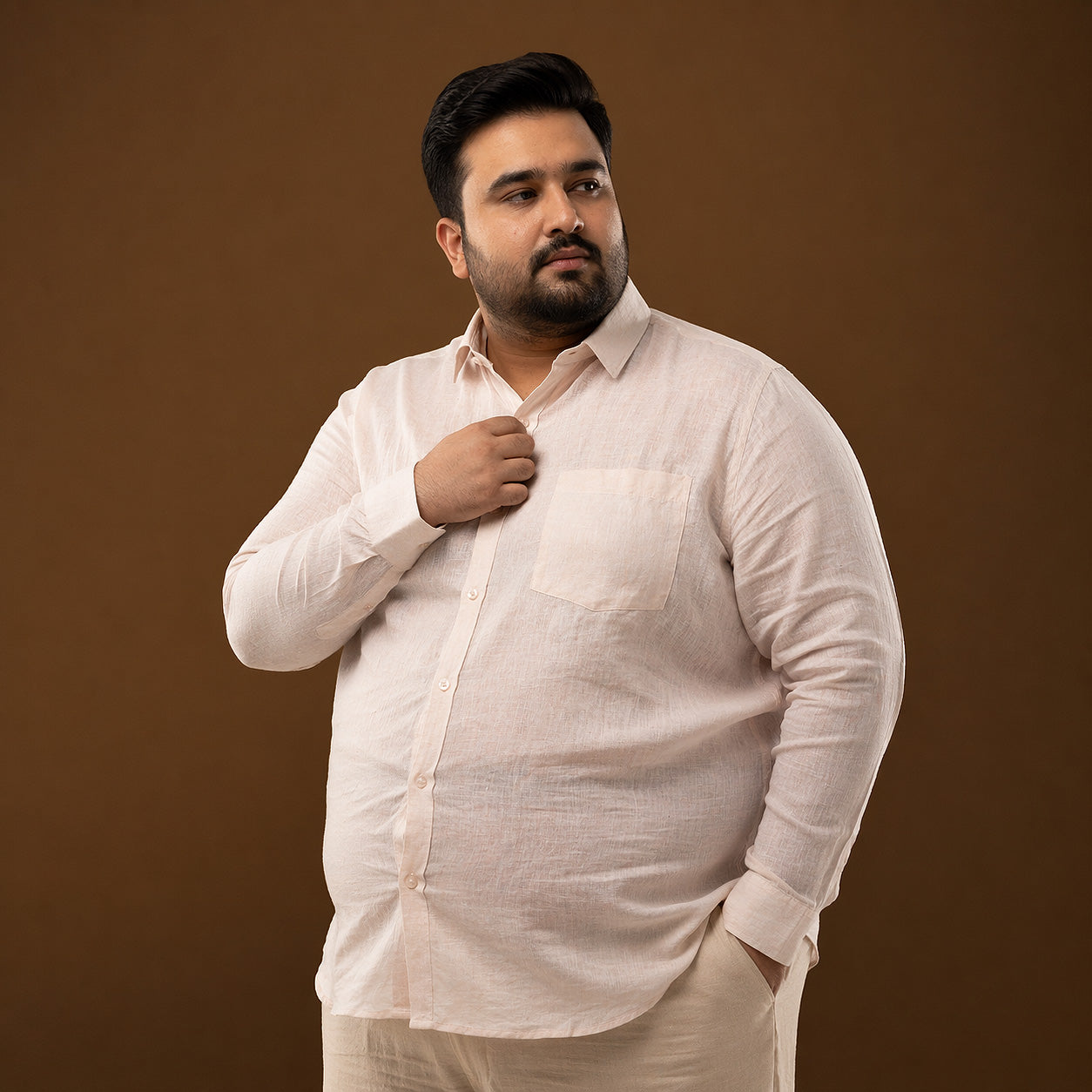 Mist Pink 100% Linen Full Sleeve Plus Size Shirt
