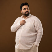Plus-size Mist Pink 100% Linen Full Sleeve Shirt on hanger