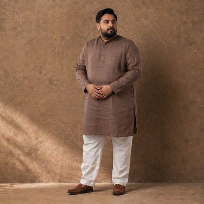 Quiet Mocha Brown 100% Linen Plus Size Long Kurta
