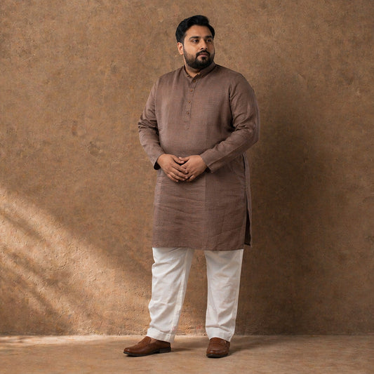 Quiet Mocha Brown 100% Linen Plus Size Long Kurta