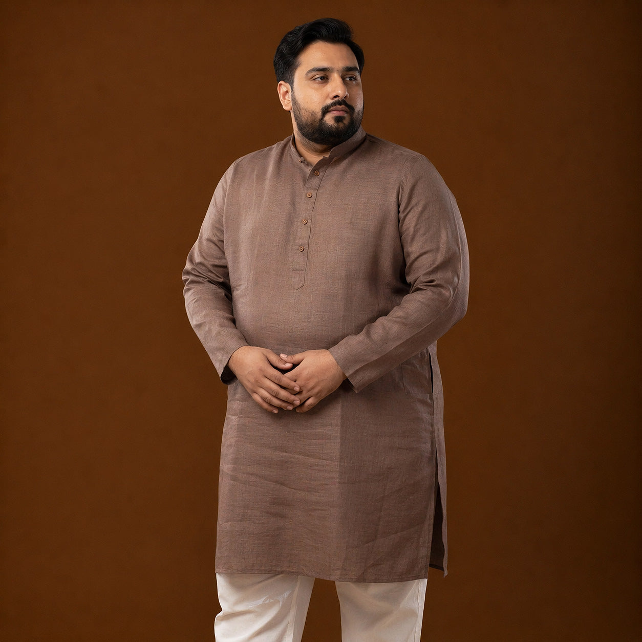Quiet Mocha Brown 100% Linen Plus Size Long Kurta