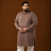 Front view of Quiet Mocha Brown long kurta, 100% linen, plus size
