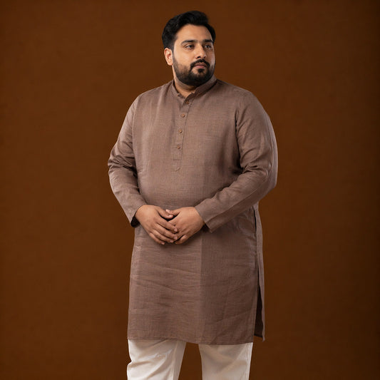 Quiet Mocha Brown 100% Linen Plus Size Long Kurta