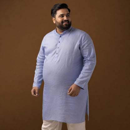 Serene Blue 100% Linen Plus Size Long Kurta