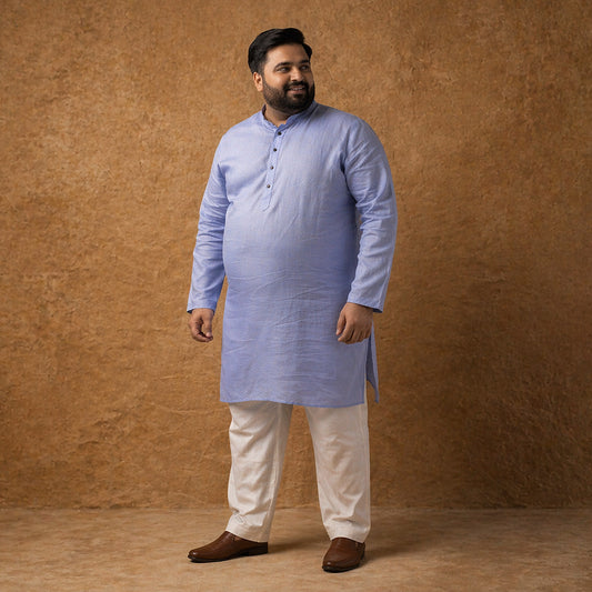 Serene Blue 100% Linen Plus Size Long Kurta