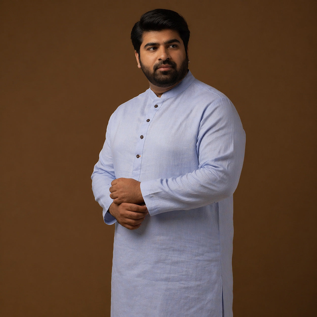 Serene Blue 100% Linen Plus Size Long Kurta