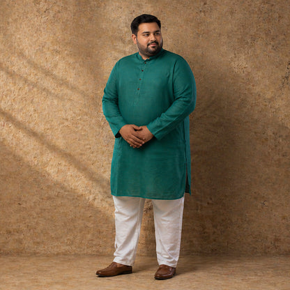 Deep Teal 100% Linen Plus Size Long Kurta