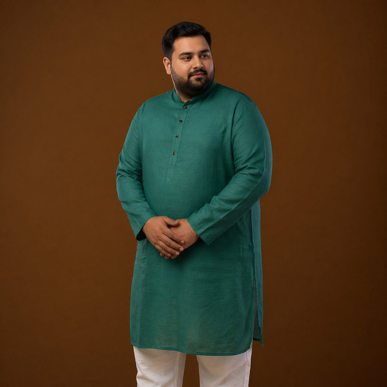 Deep Teal 100% Linen Plus Size Long Kurta