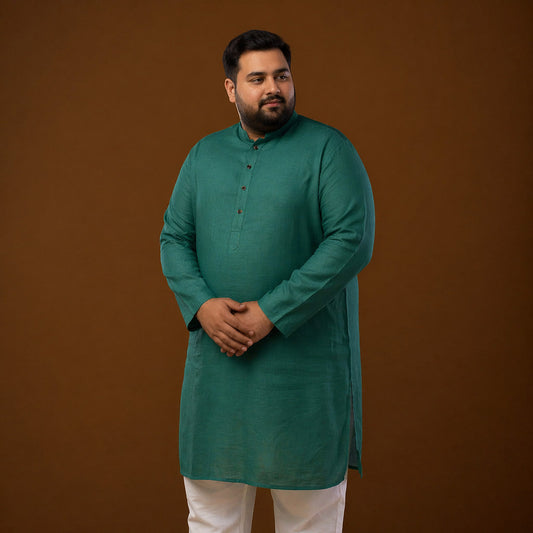 Deep Teal 100% Linen Plus Size Long Kurta