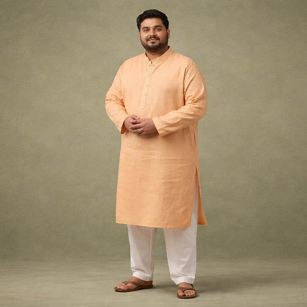 Warm Peach 100% Linen Long Plus Size Kurta