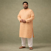 Close-up of fabric texture on Warm Peach 100% Linen Long Kurta