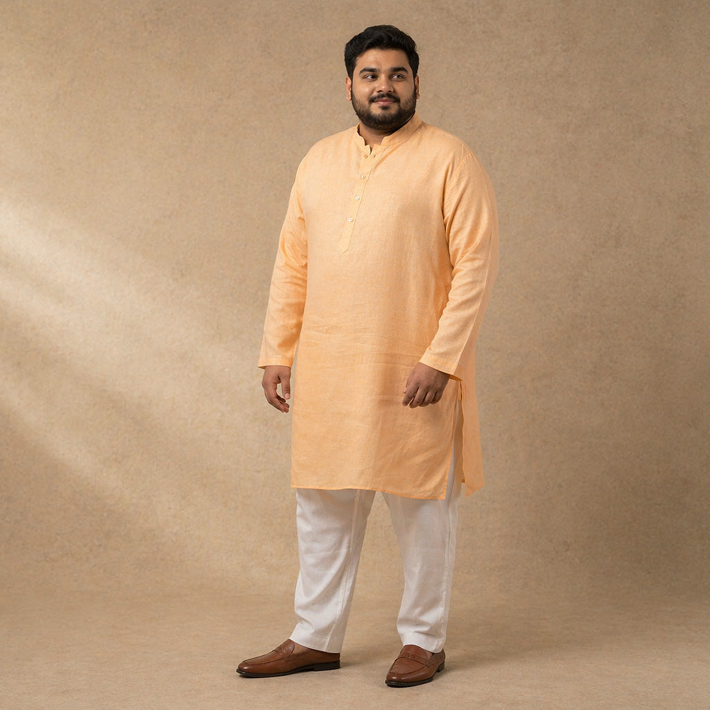 Warm Peach 100% Linen Long Plus Size Kurta