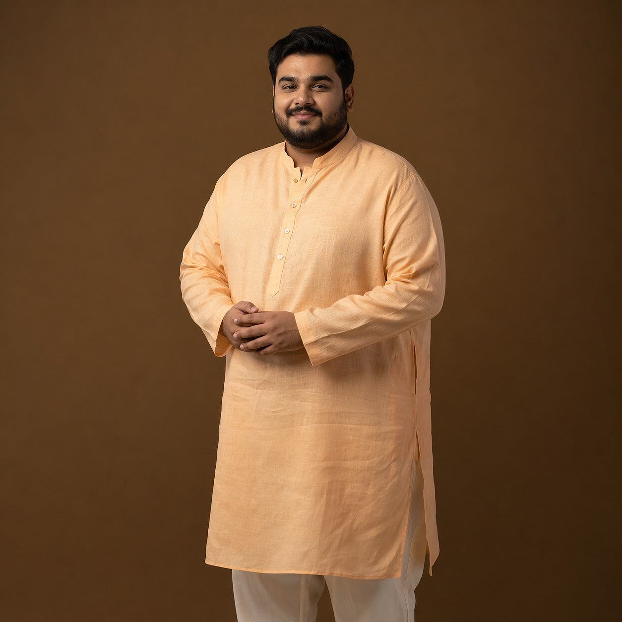 Warm Peach 100% Linen Long Plus Size Kurta