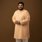 Front view of Warm Peach 100% Linen Long Plus Size Kurta
