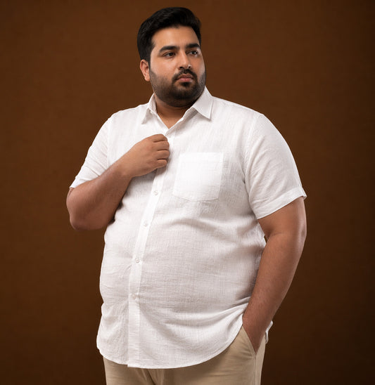 100% Linen Plain White Plus Size Shirt
