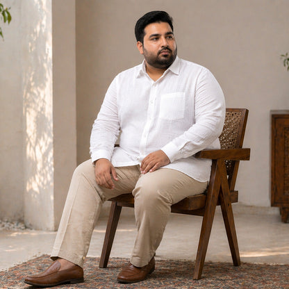 100% Linen Plain White Plus Size Shirt