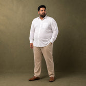 Back view of linen plain white plus size shirt.