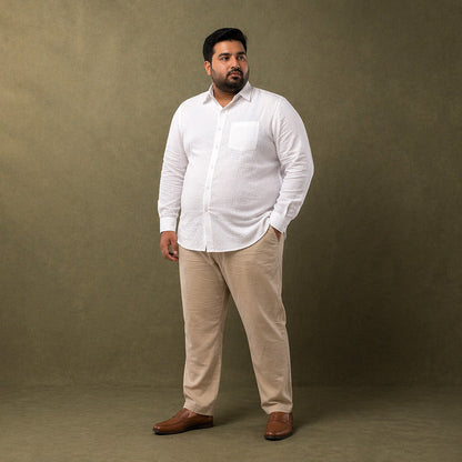 100% Linen Plain White Plus Size Shirt
