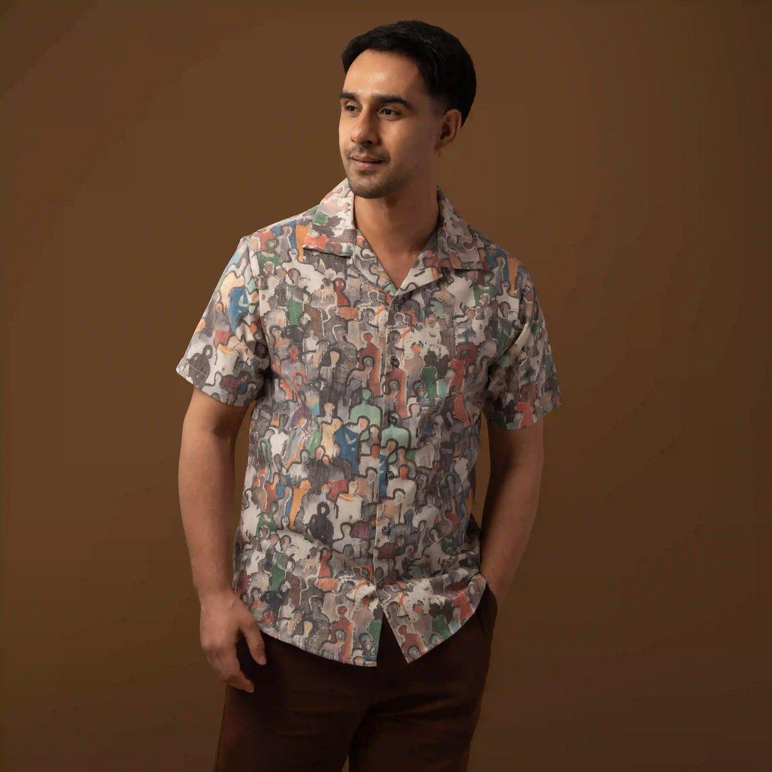 Urban Abstract Print Hawaiian Shirt with open regular collar