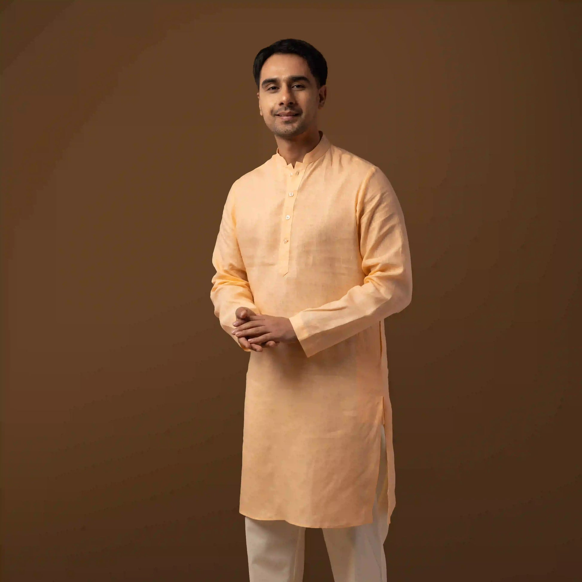 Warm Peach 100% Linen Long Kurta