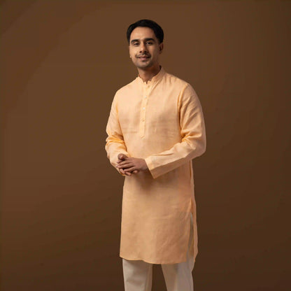 Warm Peach 100% Linen Long Kurta