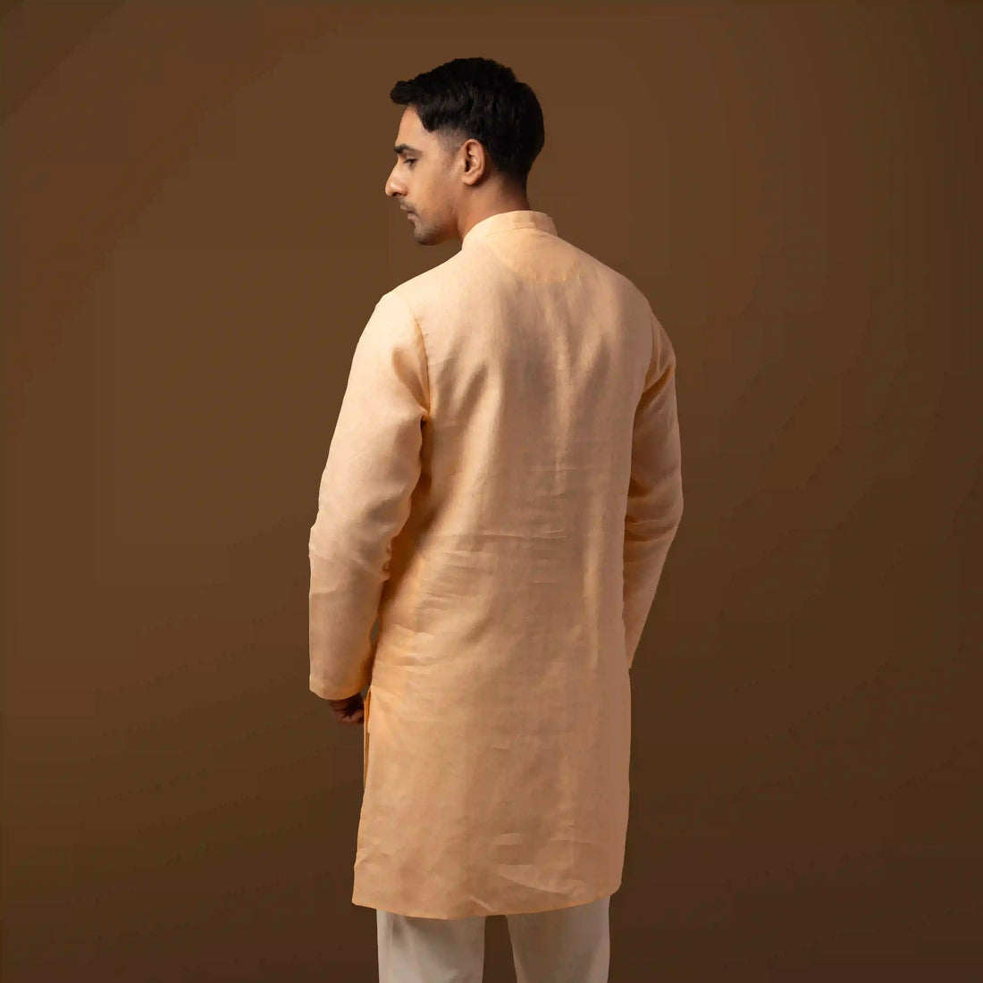 Close-up of fabric texture on Warm Peach 100% Linen Long Kurta