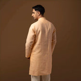 Close-up of fabric texture on Warm Peach 100% Linen Long Kurta