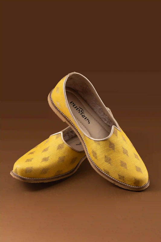 Handcrafted Yellow Butta Printed Jutti